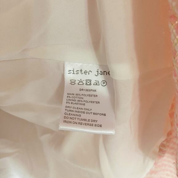 Sister Jane Pink Rosy Knees Tweed Confetti Square Neck Puff Sleeve Dress Size S - Picture 8 of 11